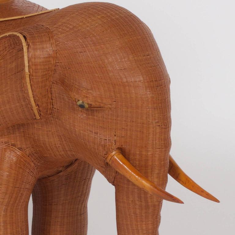 Large MidCentury Woven Wicker Elephant Plant Stand For Sale at 1stDibs