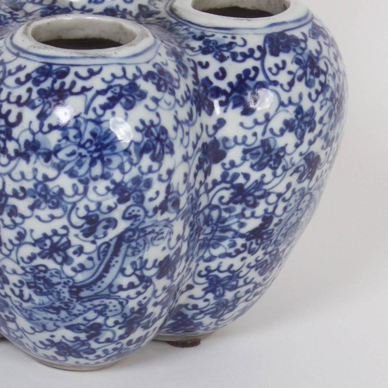 Pair of Chinese Export Style Blue and White Porcelain Tulip Vases at