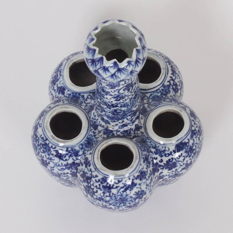 Pair of Chinese Export Style Blue and White Porcelain Tulip Vases at 1stDibs