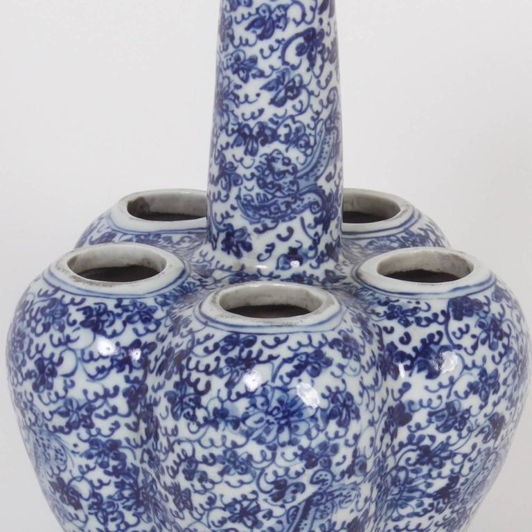 Pair of Chinese Export Style Blue and White Porcelain Tulip Vases at