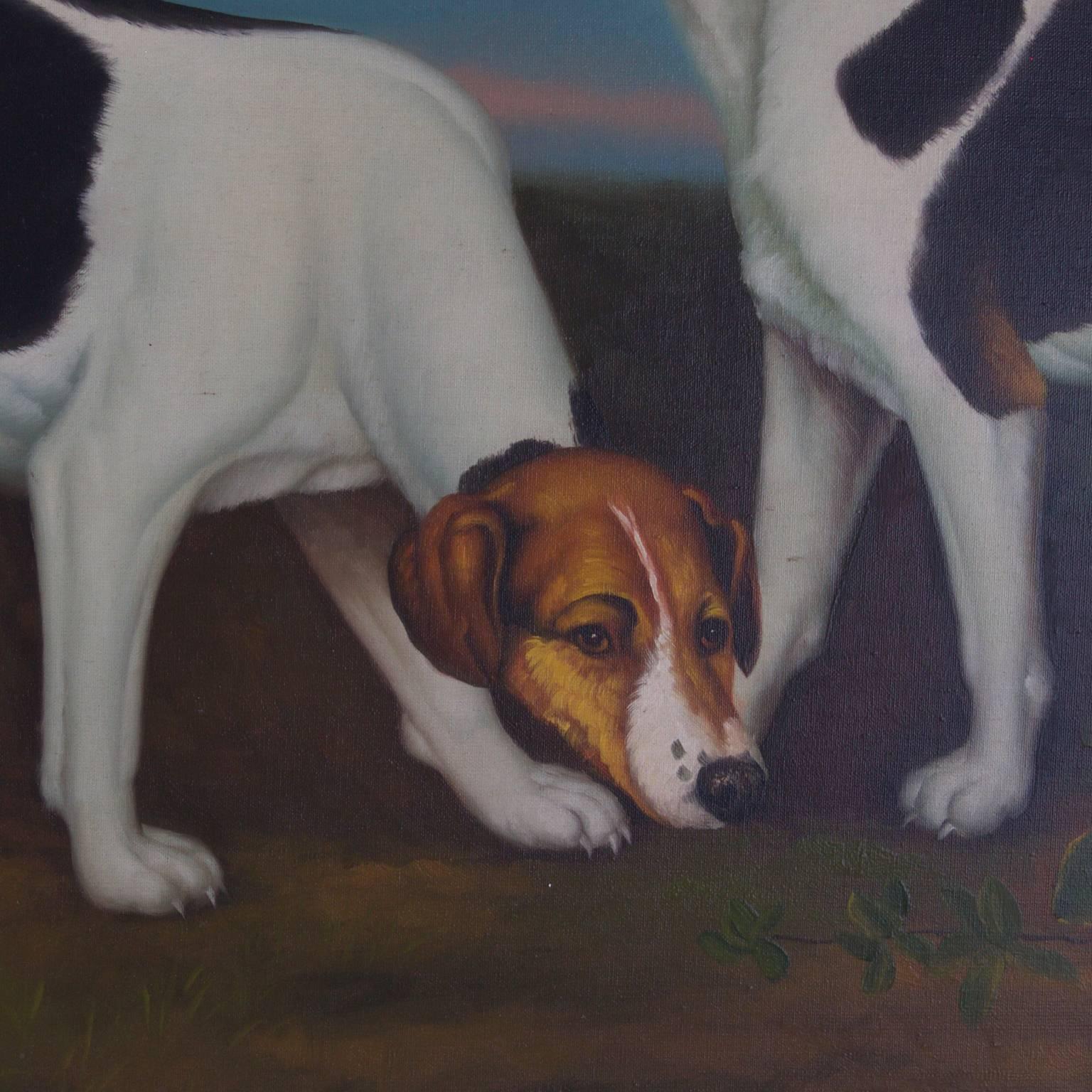 American Oil Painting on Canvas of Two Hunting Dogs
