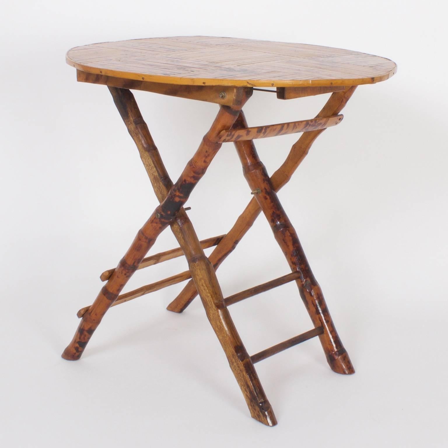 Campaign Vintage Pair of Burnt Bamboo Tables