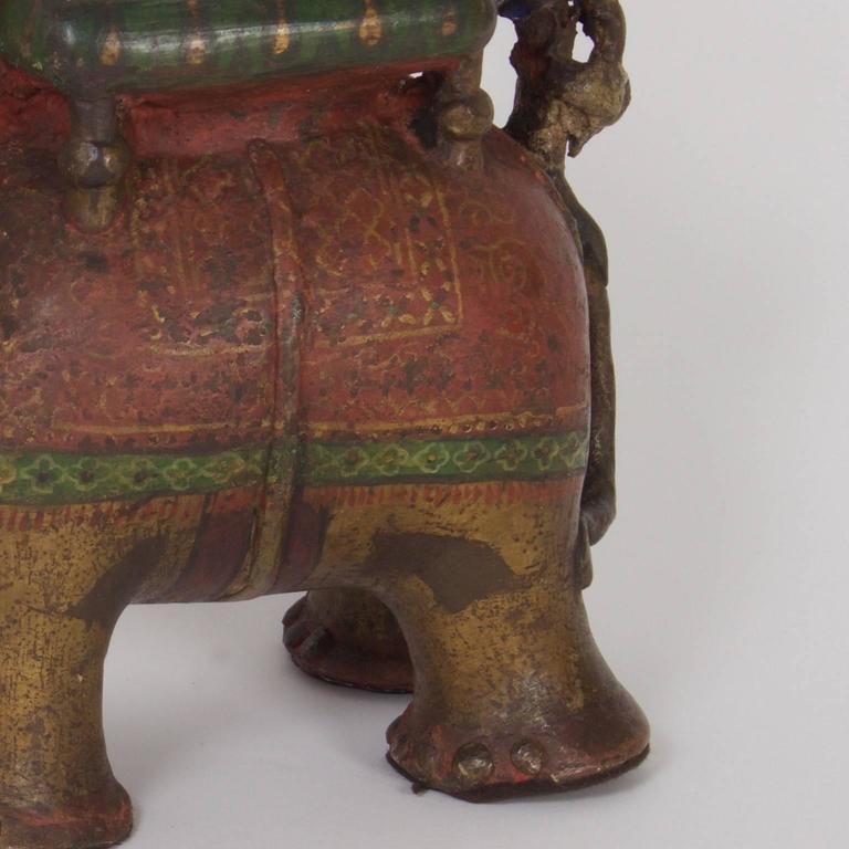 Folky Antique Bronze Elephant and Rider Water Pitcher at 1stDibs
