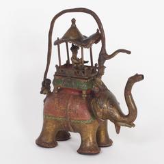 Folky Antique Bronze Elephant and Rider Water Pitcher