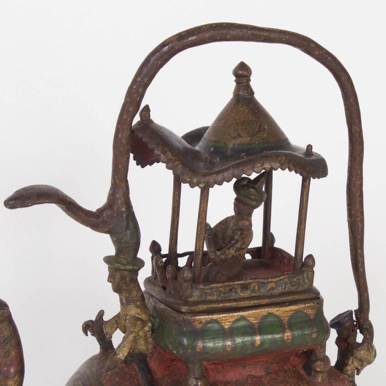 Folky Antique Bronze Elephant and Rider Water Pitcher at 1stDibs
