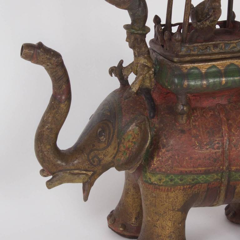 Folky Antique Bronze Elephant and Rider Water Pitcher at 1stDibs