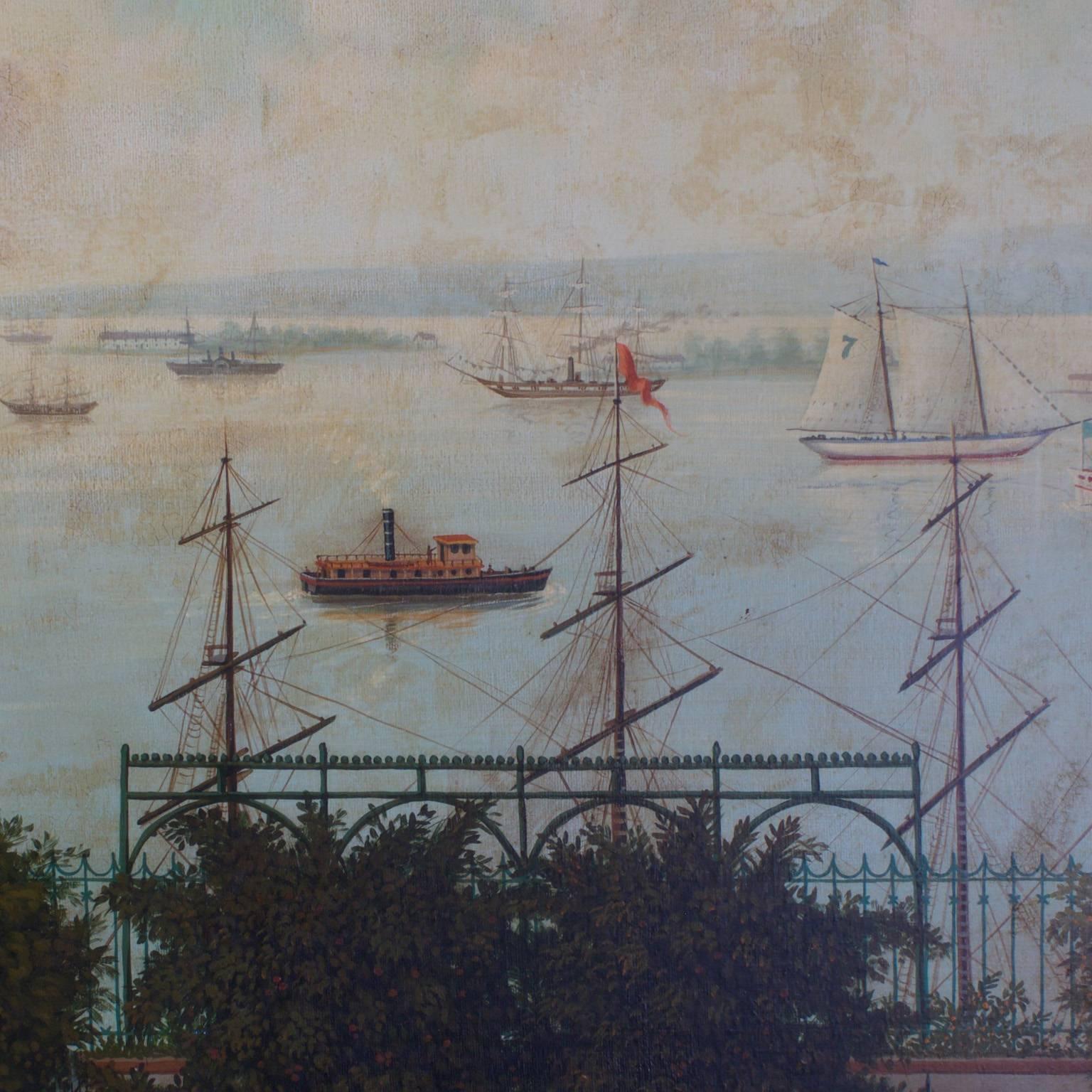 Large Oil Painting on Canvas of a 19th Century Harbor 2