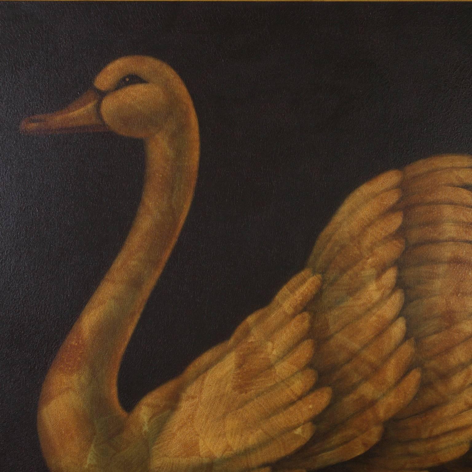 American Mid-Century Oil on Canvas of a Swan by Reginald Baxter