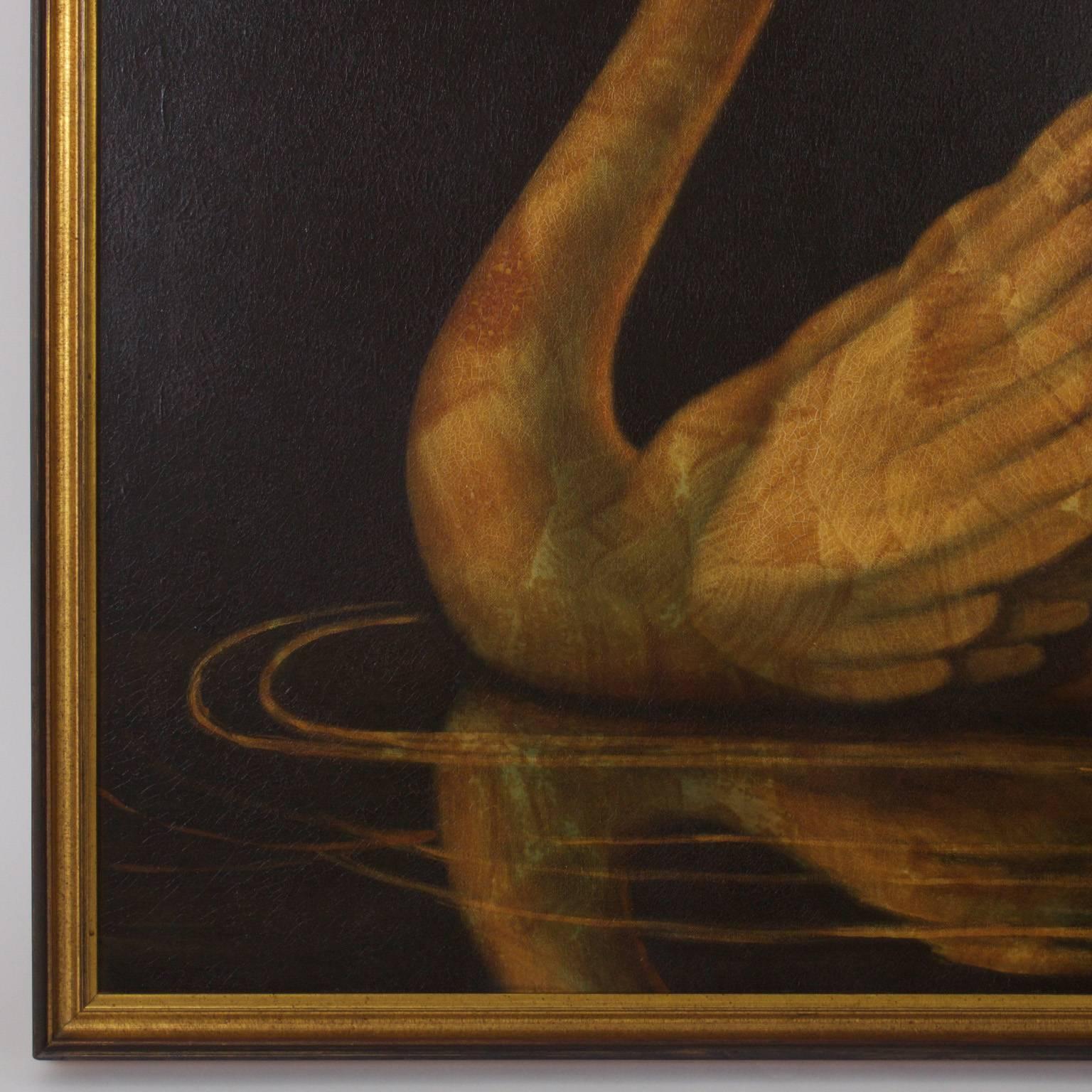 Mid-Century Oil on Canvas of a Swan by Reginald Baxter In Excellent Condition In Palm Beach, FL