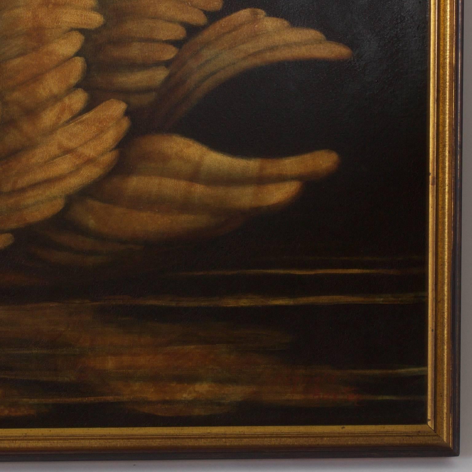 Folk Art Mid-Century Oil on Canvas of a Swan by Reginald Baxter