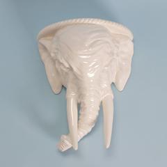 Mid-Century Pair of White Glazed Porcelain Elephant Head Wall Brackets