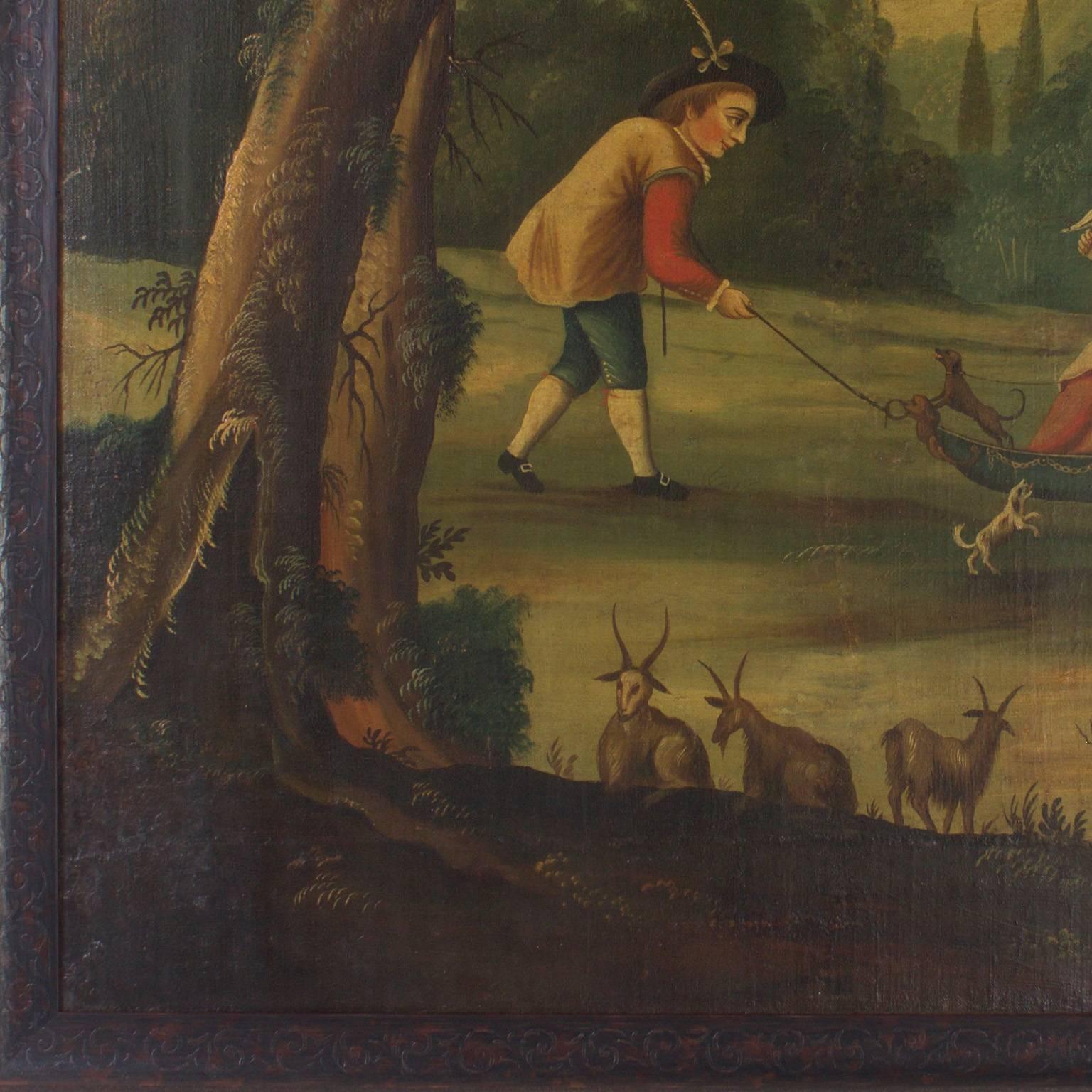 Italian 18th Century Oil on Canvas Woodland Scene Painting