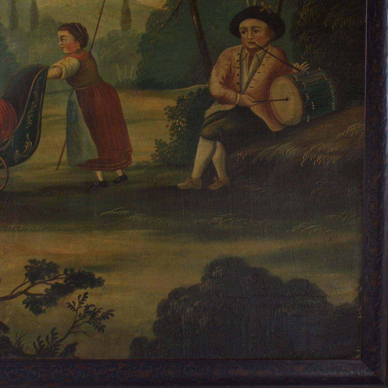 18th Century Oil on Canvas Woodland Scene Painting 1