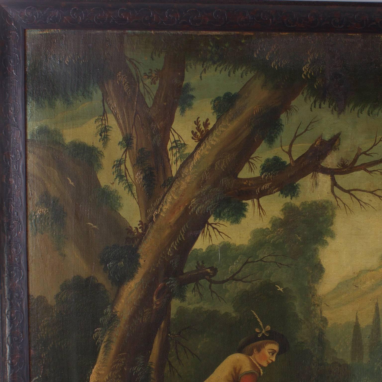 18th Century and Earlier 18th Century Oil on Canvas Woodland Scene Painting