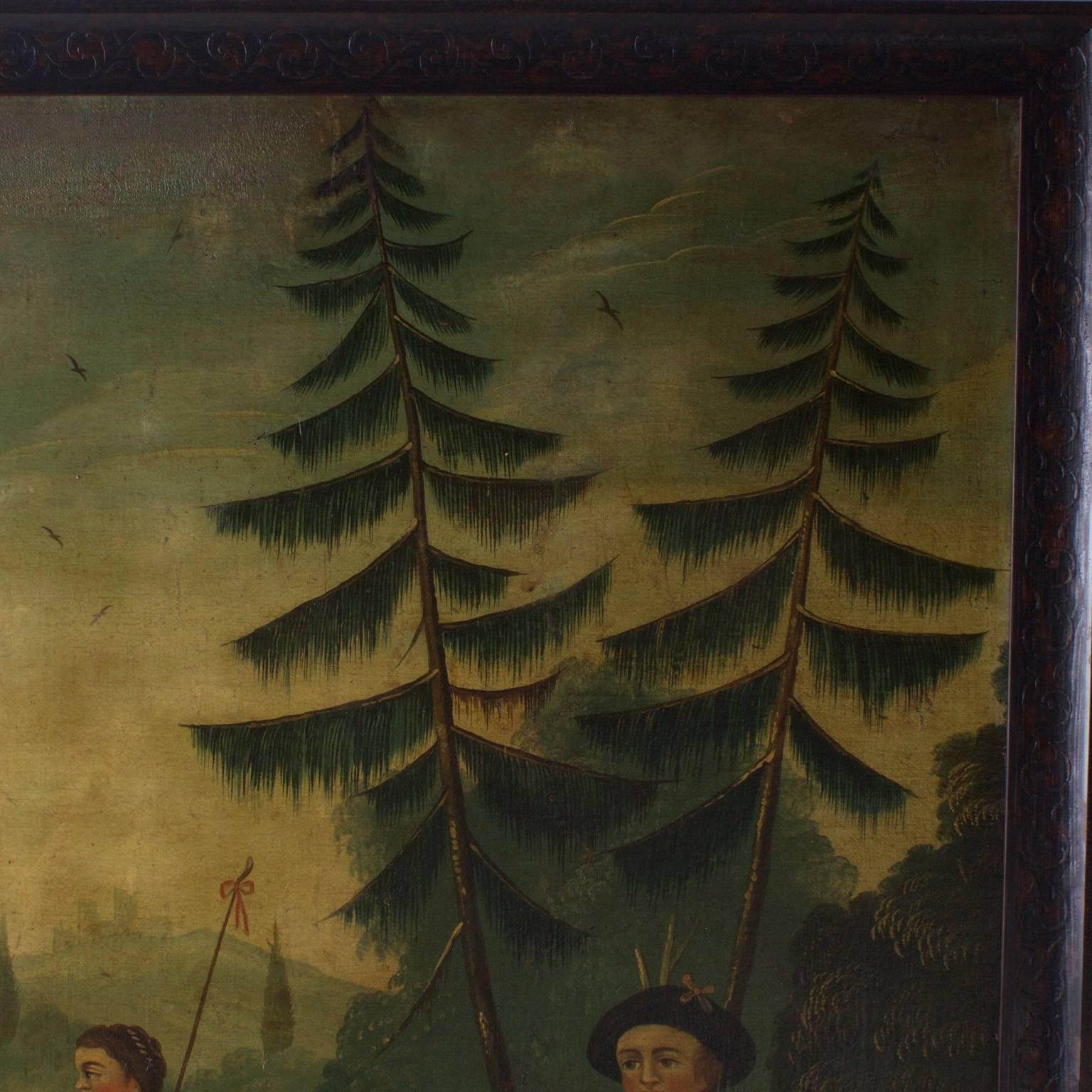18th Century Oil on Canvas Woodland Scene Painting 2