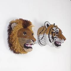 South African Beaded Glass Tiger and Lion Heads