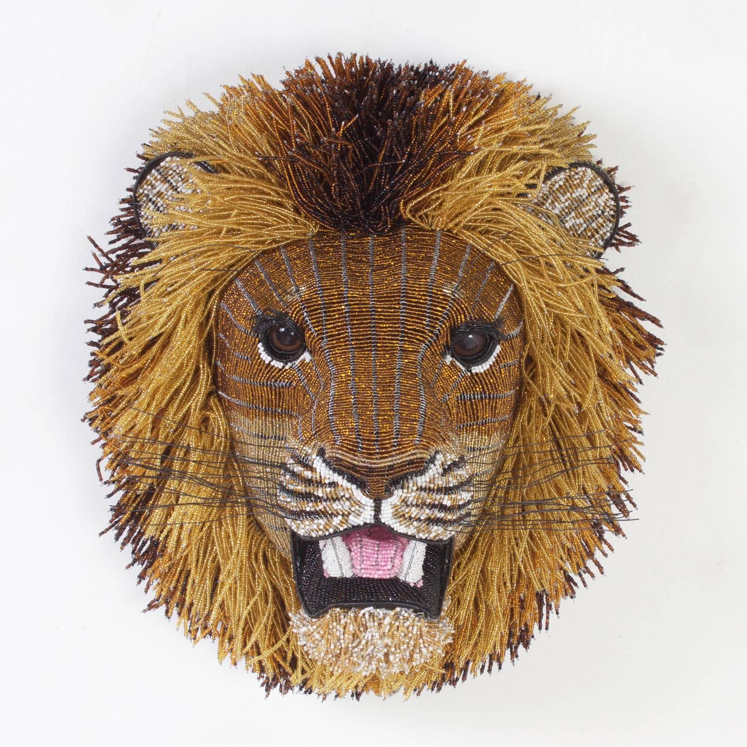 Campaign South African Beaded Glass Tiger and Lion Heads