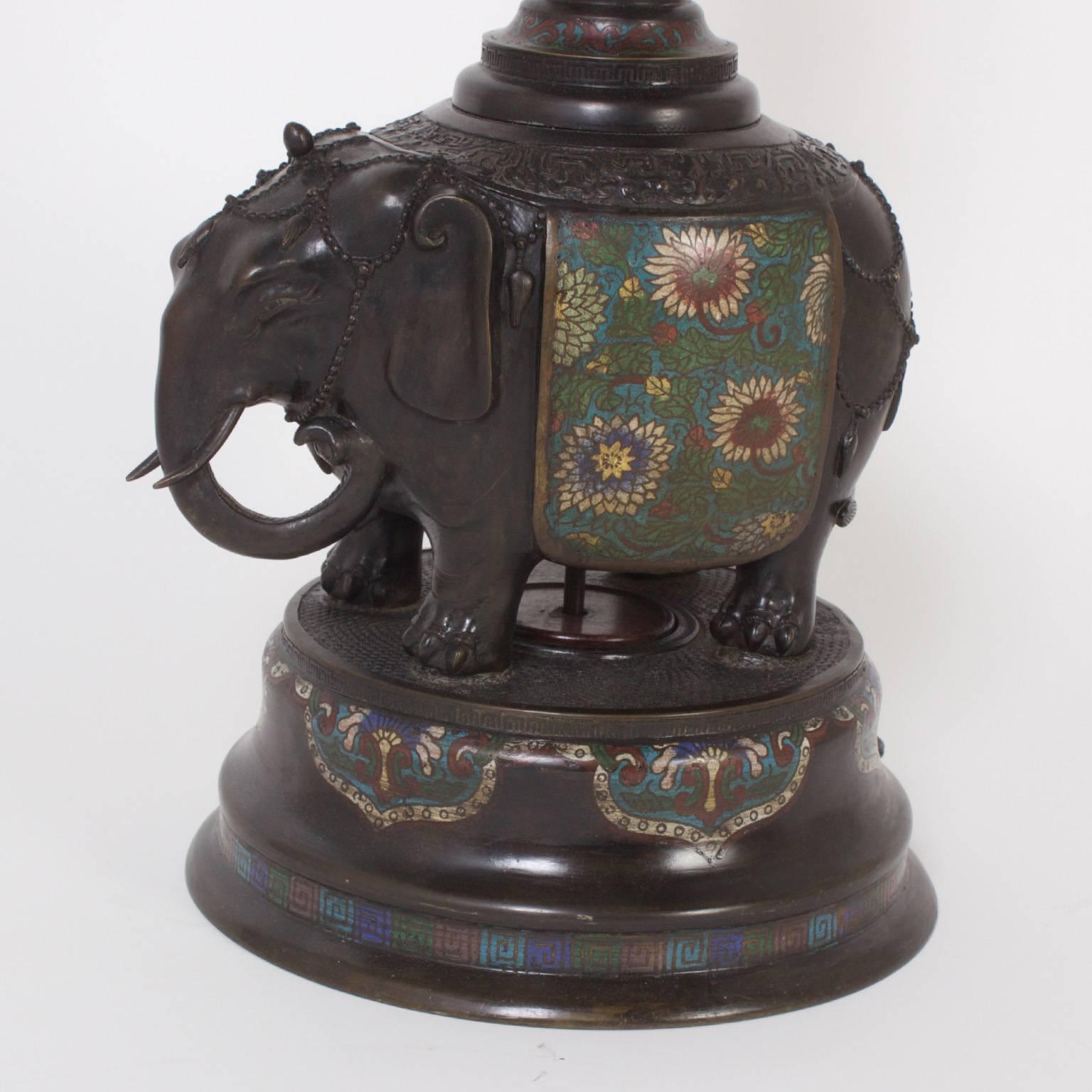 Antique Japanese Cast Bronze Champlevé Floor Lamp 1