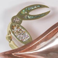 Mid Century Brass and Abalone Shell Crab Sculpture or Serving Dish