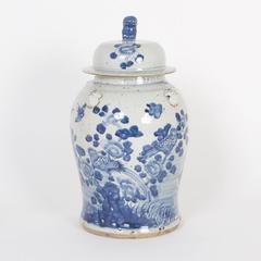 Pair of Chinese Export Style Blue and White Lidded Jars