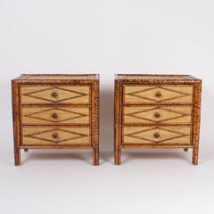 Pair of Three-Drawer Faux Bamboo Nightstands