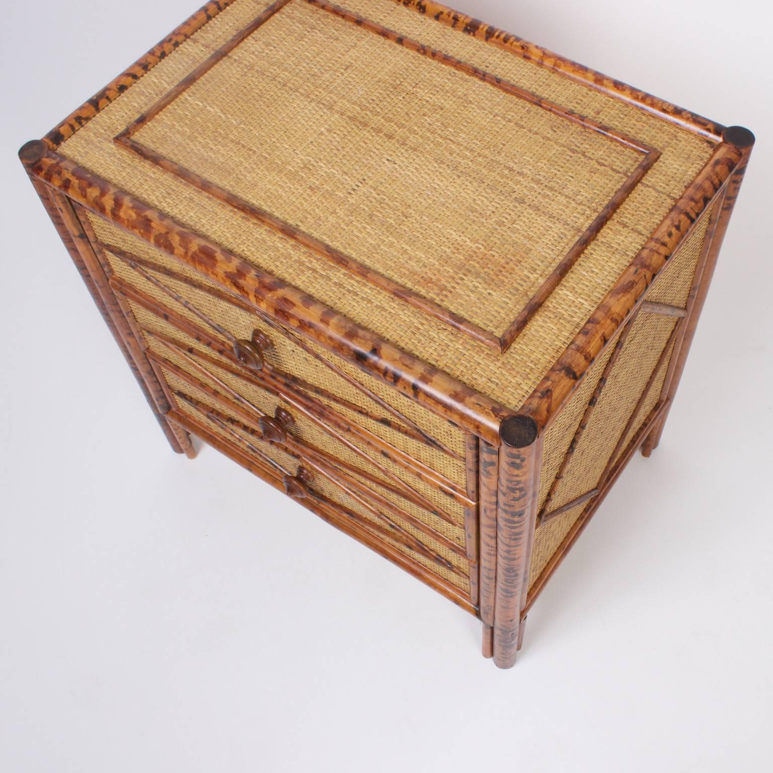 20th Century Pair of Three-Drawer Faux Bamboo Nightstands