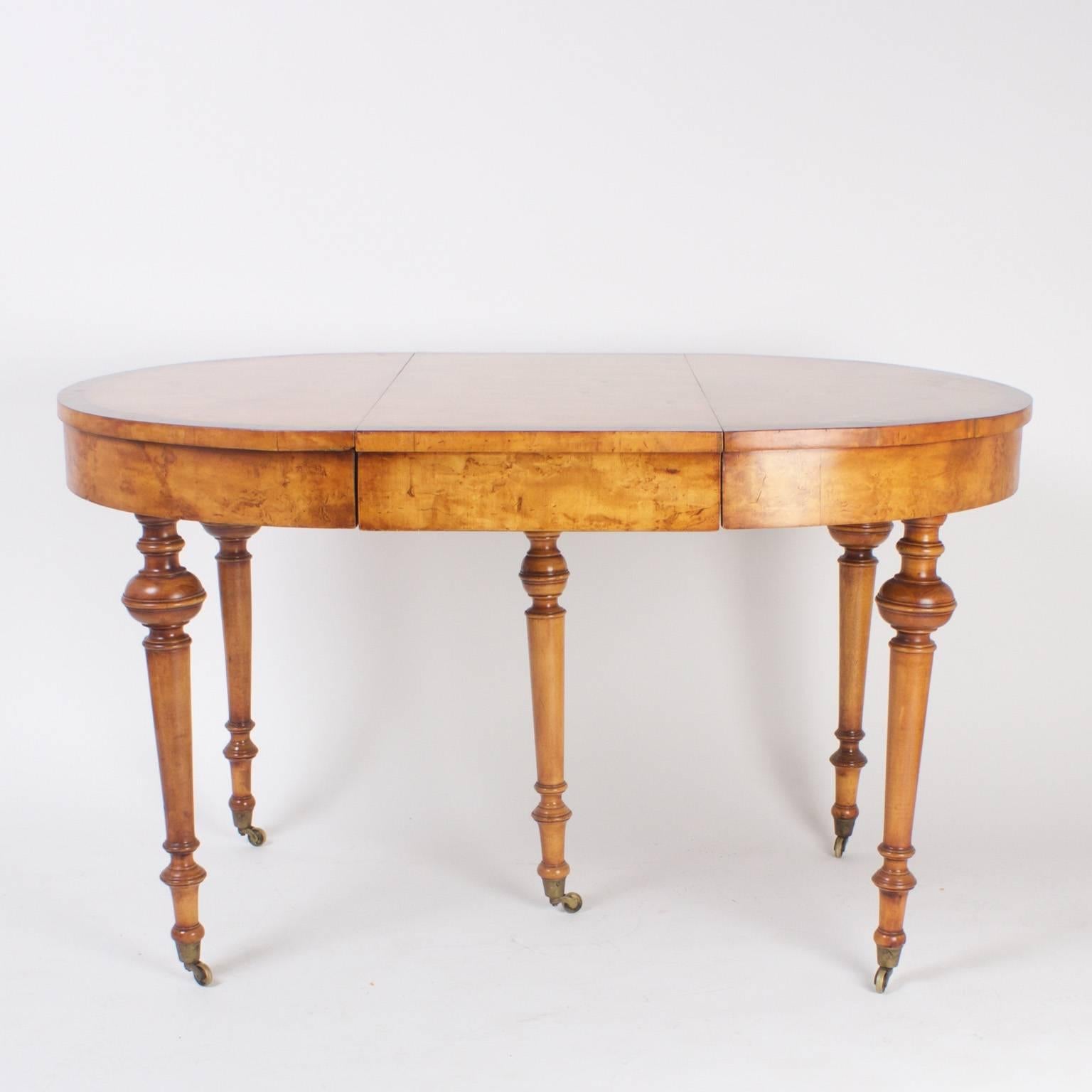 19th Century Napoleon III Expandable Dining Table with a Rare Burled Maple Top