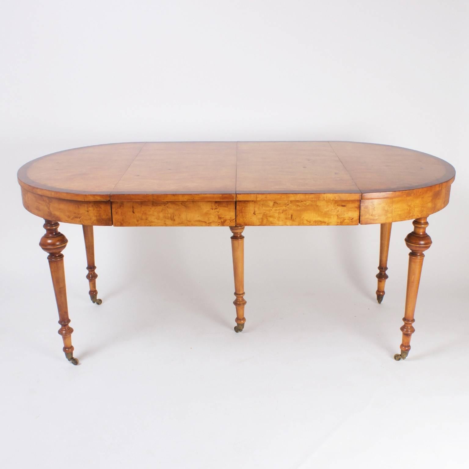 French Napoleon III Expandable Dining Table with a Rare Burled Maple Top