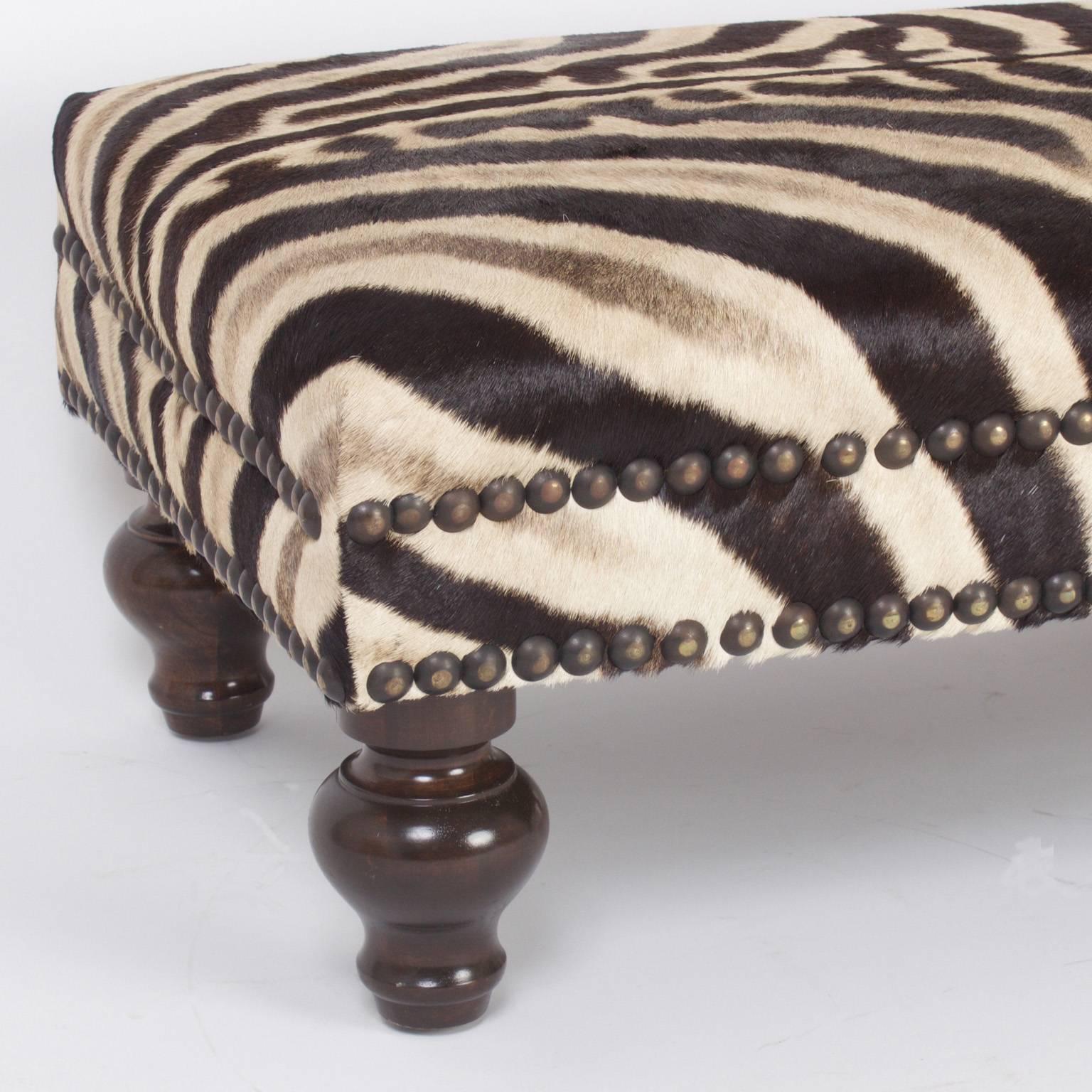20th Century Handsome Rectangular Zebra Hyde Bench