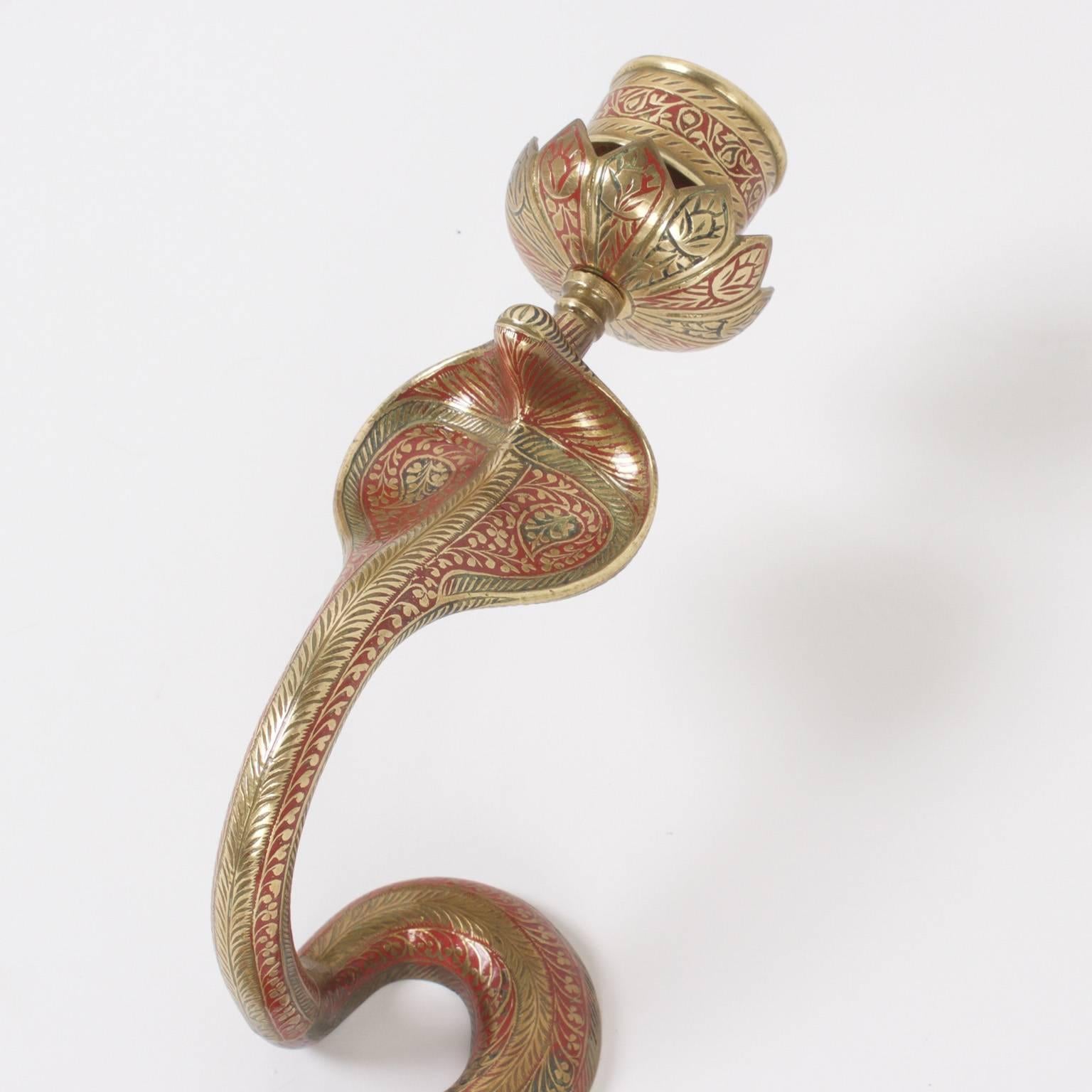Mid-Century Modern Pair of Mid-Century Brass Cobra Snake Sconces