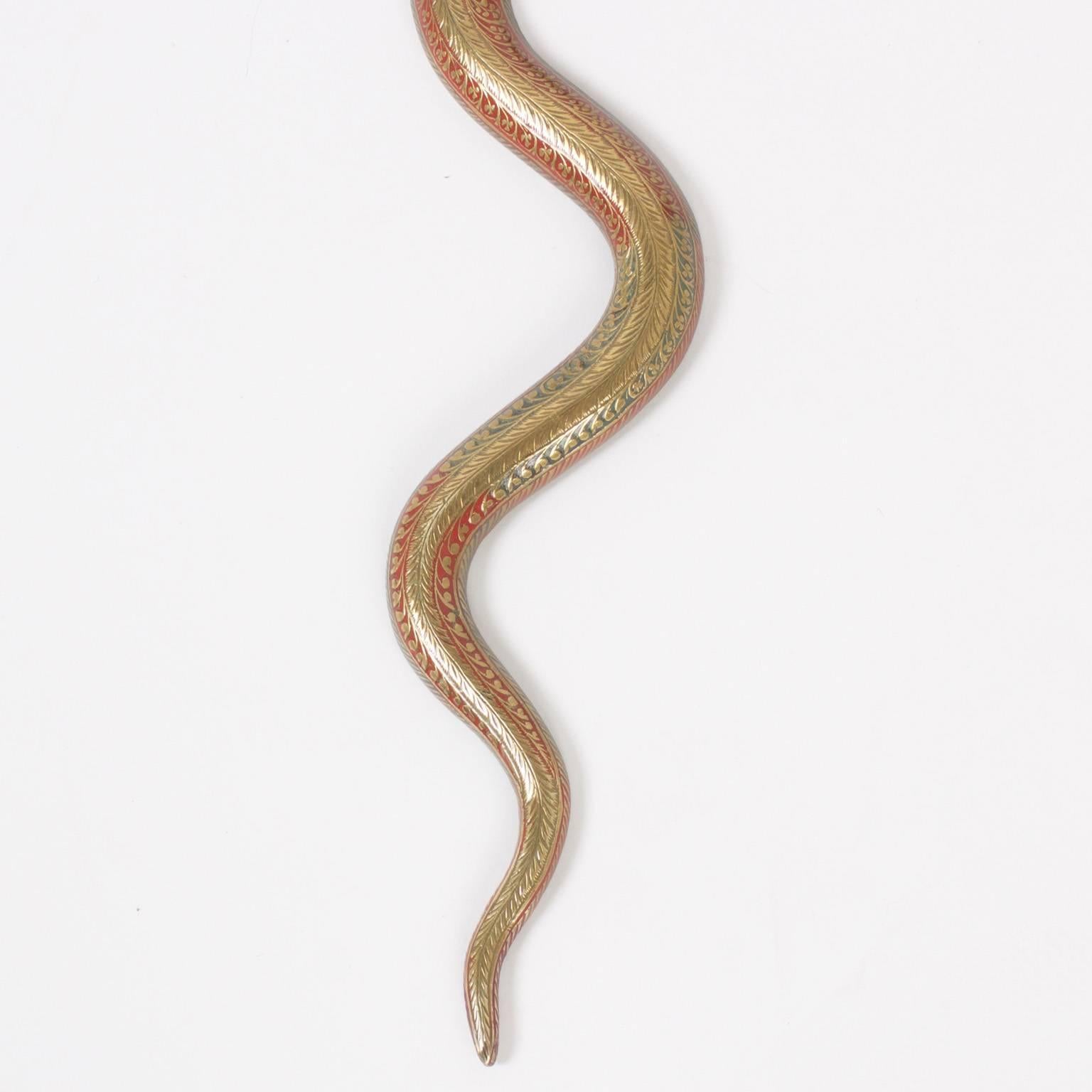Pair of Mid-Century Brass Cobra Snake Sconces In Excellent Condition In Palm Beach, FL