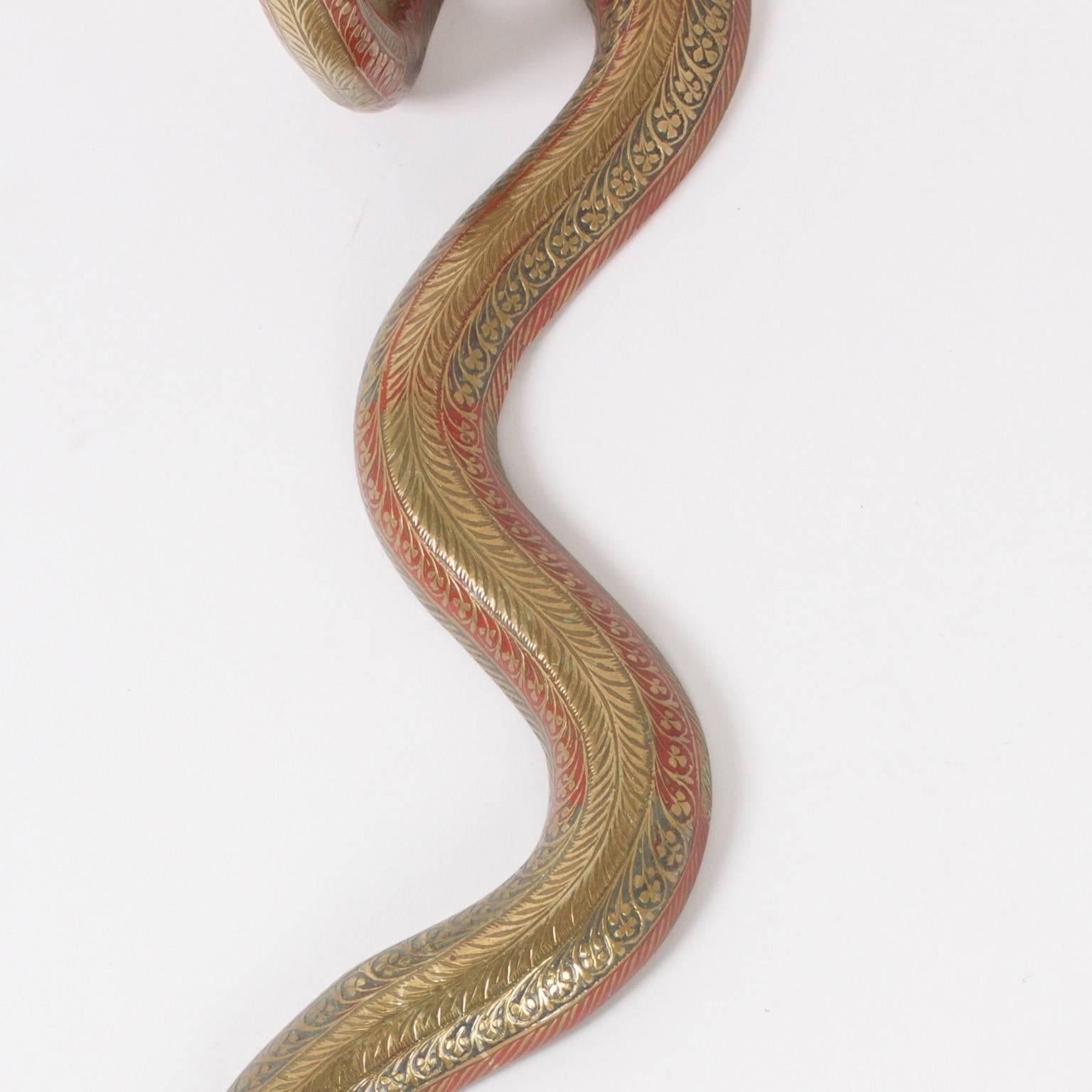 Indian Pair of Mid-Century Brass Cobra Snake Sconces