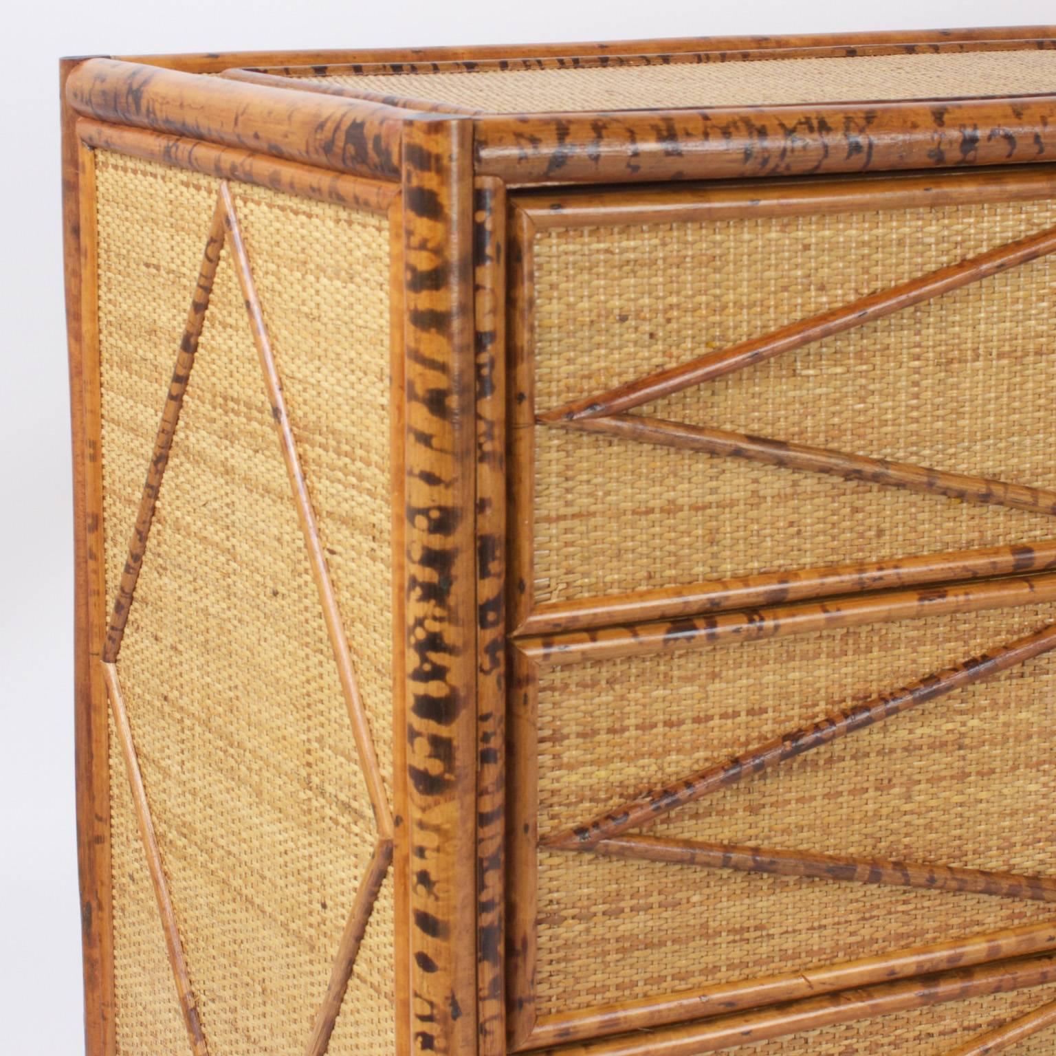 Faux Bamboo and Grass Cloth Six-Drawer Chest In Excellent Condition In Palm Beach, FL