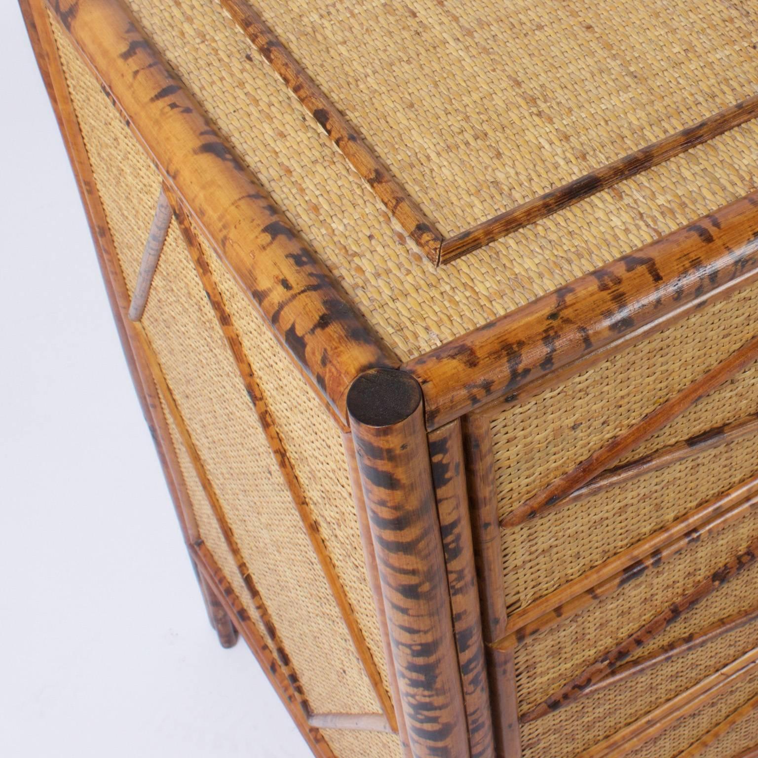 American Faux Bamboo and Grass Cloth Six-Drawer Chest