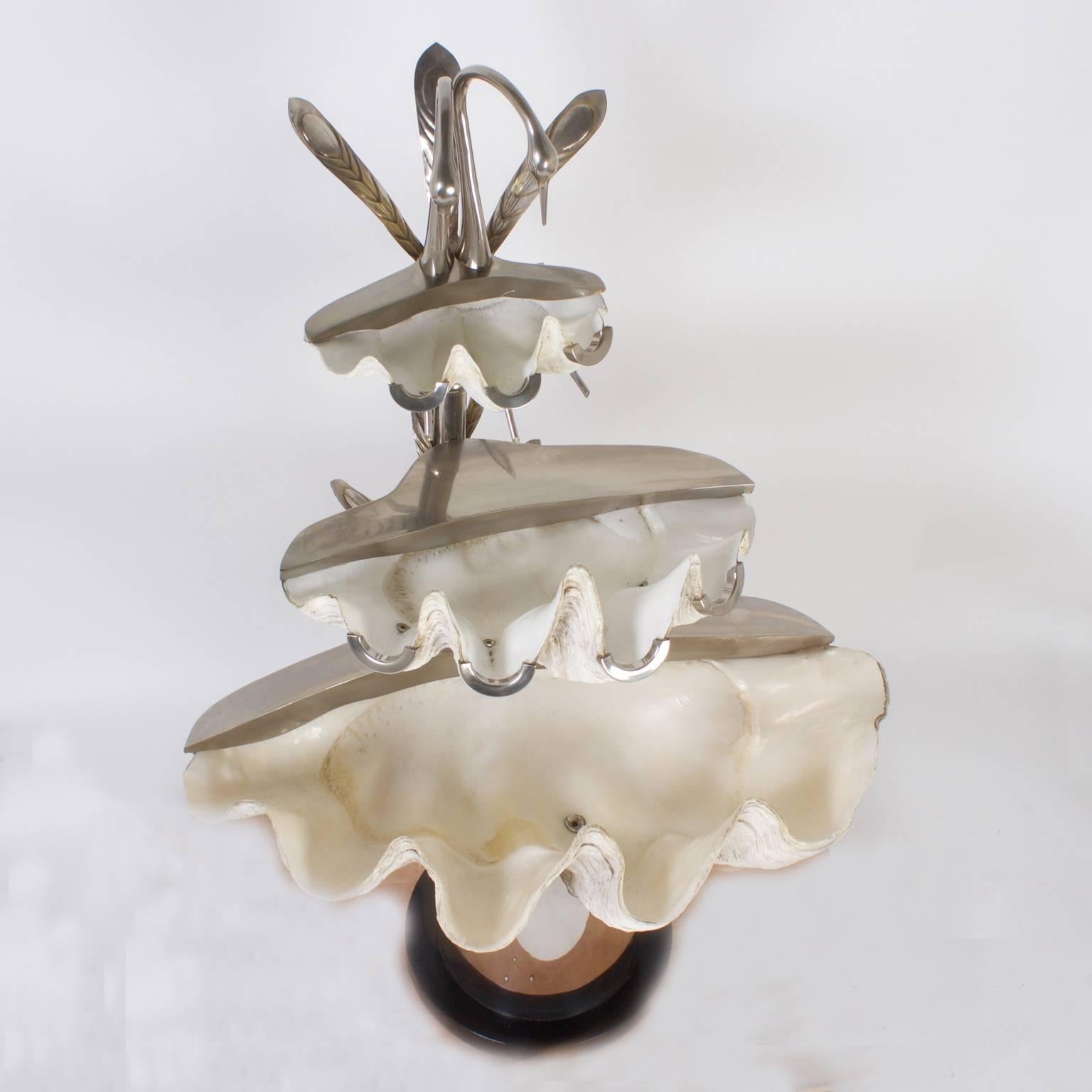 20th Century Exceptional Large Three-Tiered Clam Shell Water Fountain