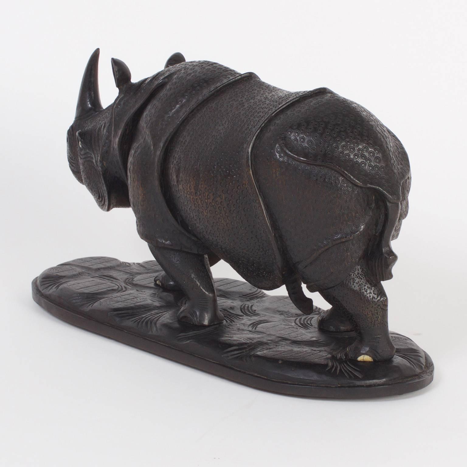 Anglo Indian Carved Wood Rhinoceros In Excellent Condition In Palm Beach, FL