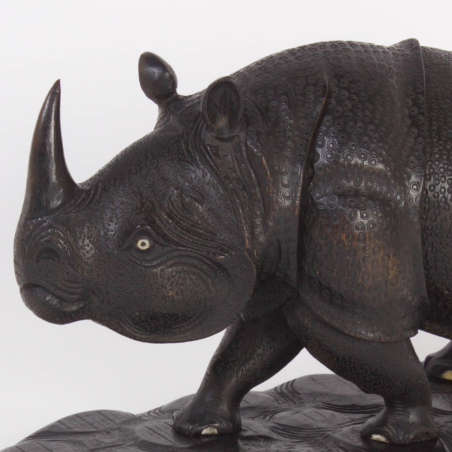 20th Century Anglo Indian Carved Wood Rhinoceros