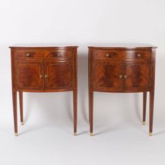 Elegant Pair of Maitland-Smith Bow Front Mahogany Nightstands