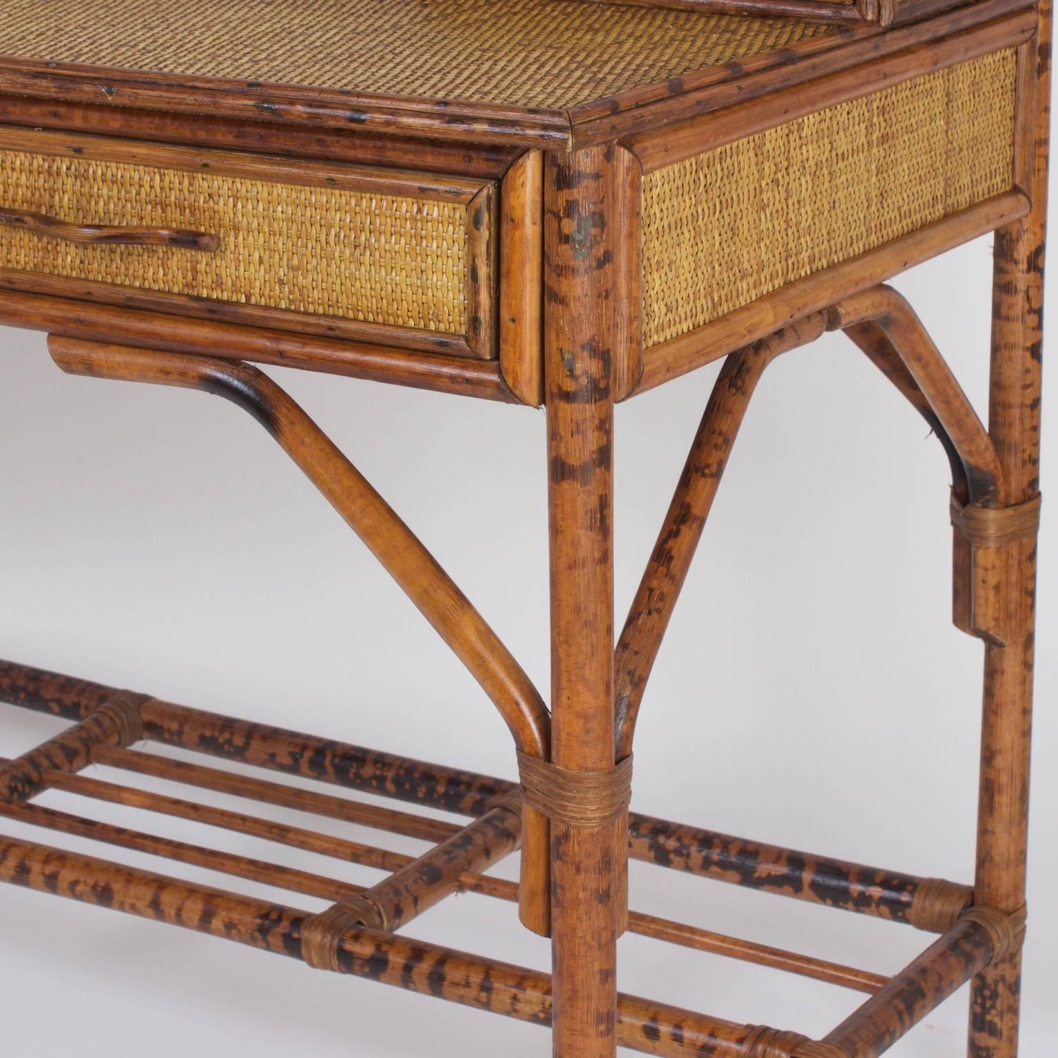 Chinoiserie Faux Bamboo Grass Cloth Desk and Chair 3