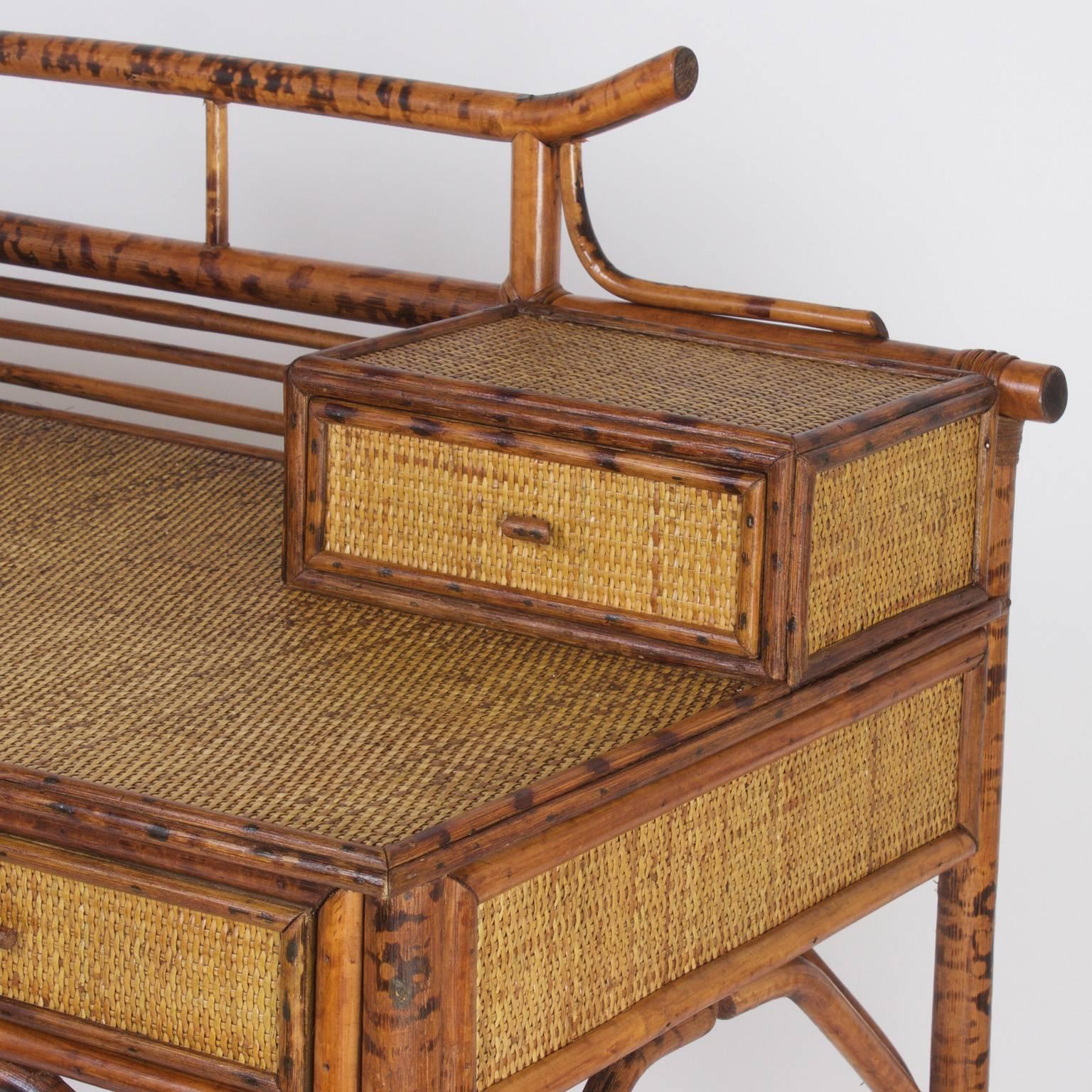 Chinoiserie Faux Bamboo Grass Cloth Desk and Chair 1
