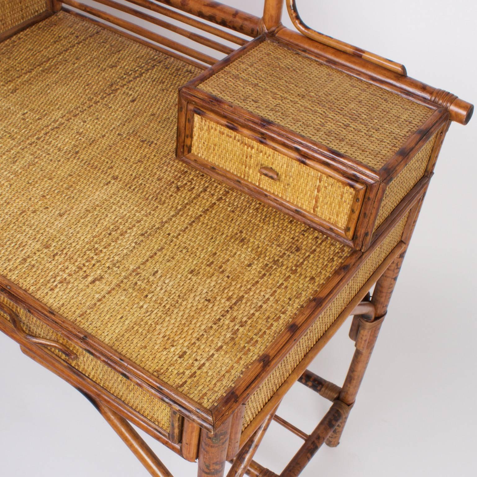 Chinoiserie Faux Bamboo Grass Cloth Desk and Chair 2