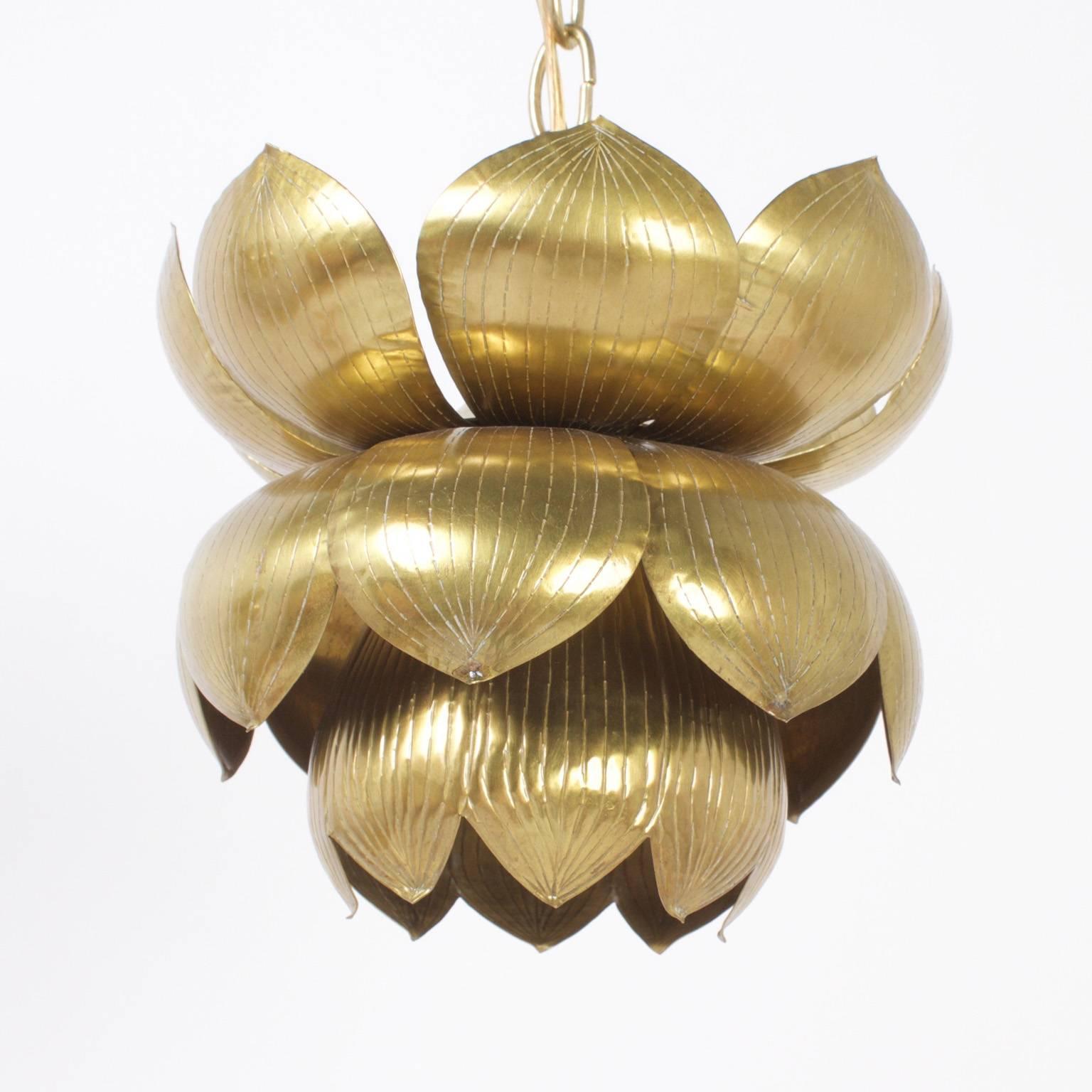 Mid-Century Brass Lotus Pendants In Excellent Condition In Palm Beach, FL