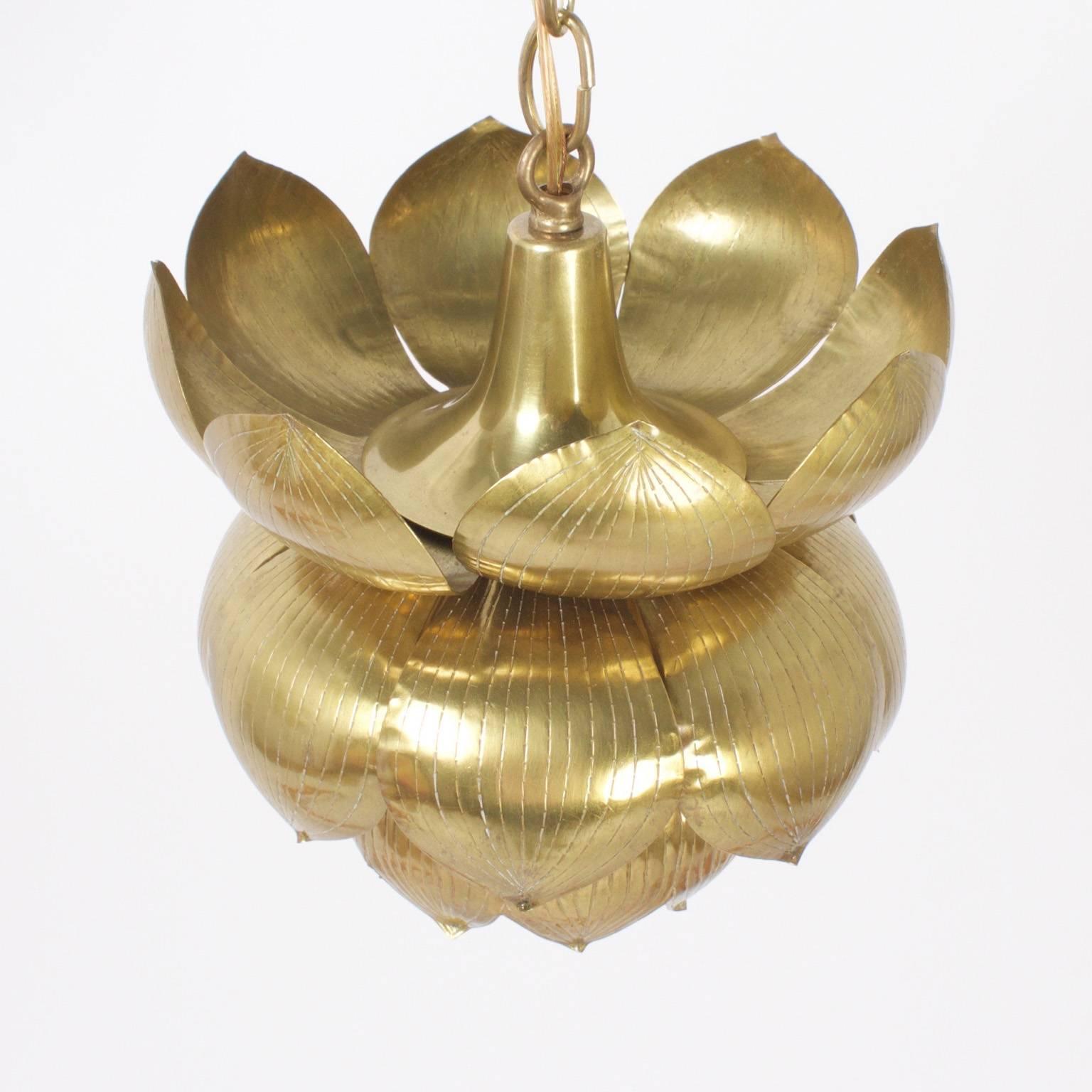 20th Century Mid-Century Brass Lotus Pendants