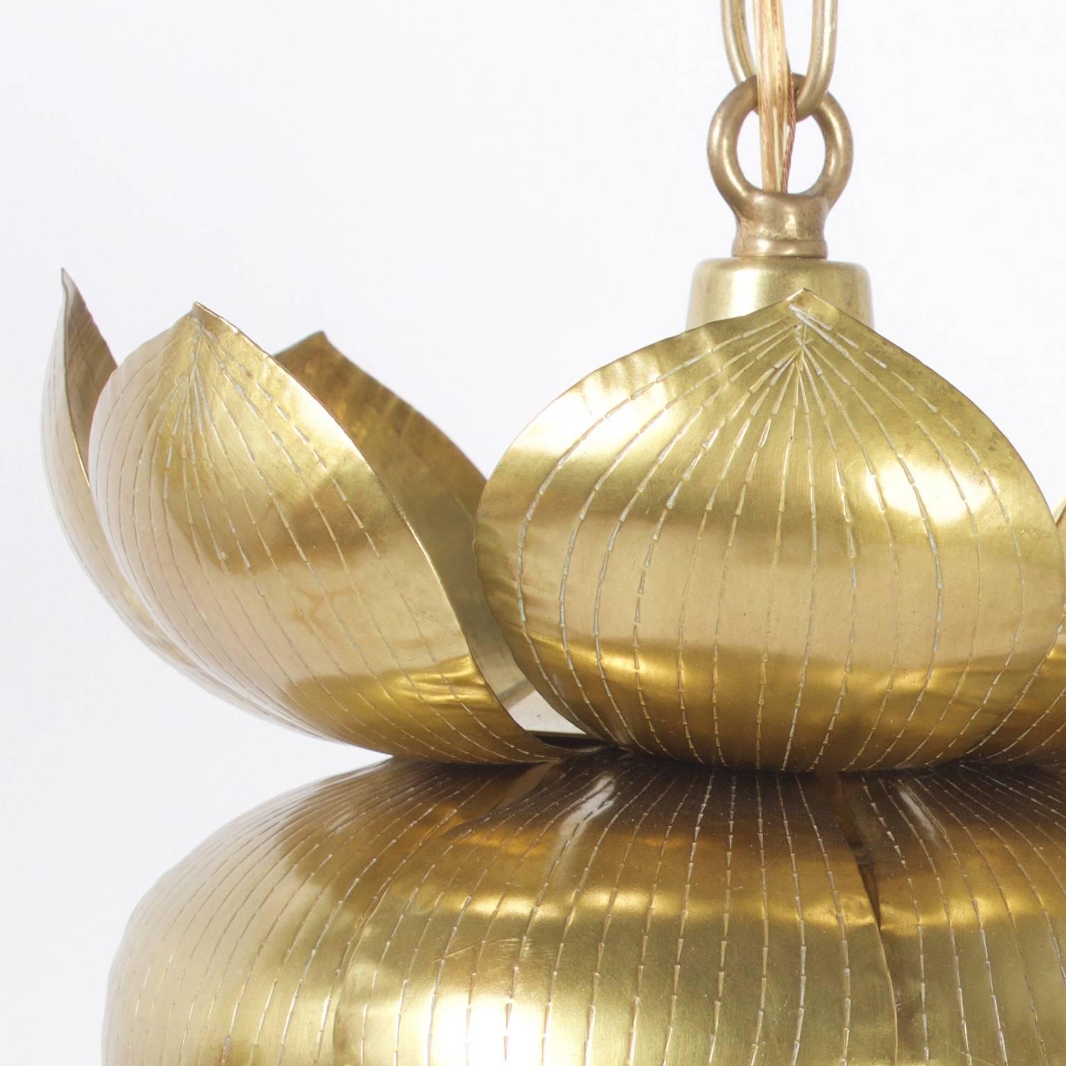 Mid-Century Brass Lotus Pendants 2