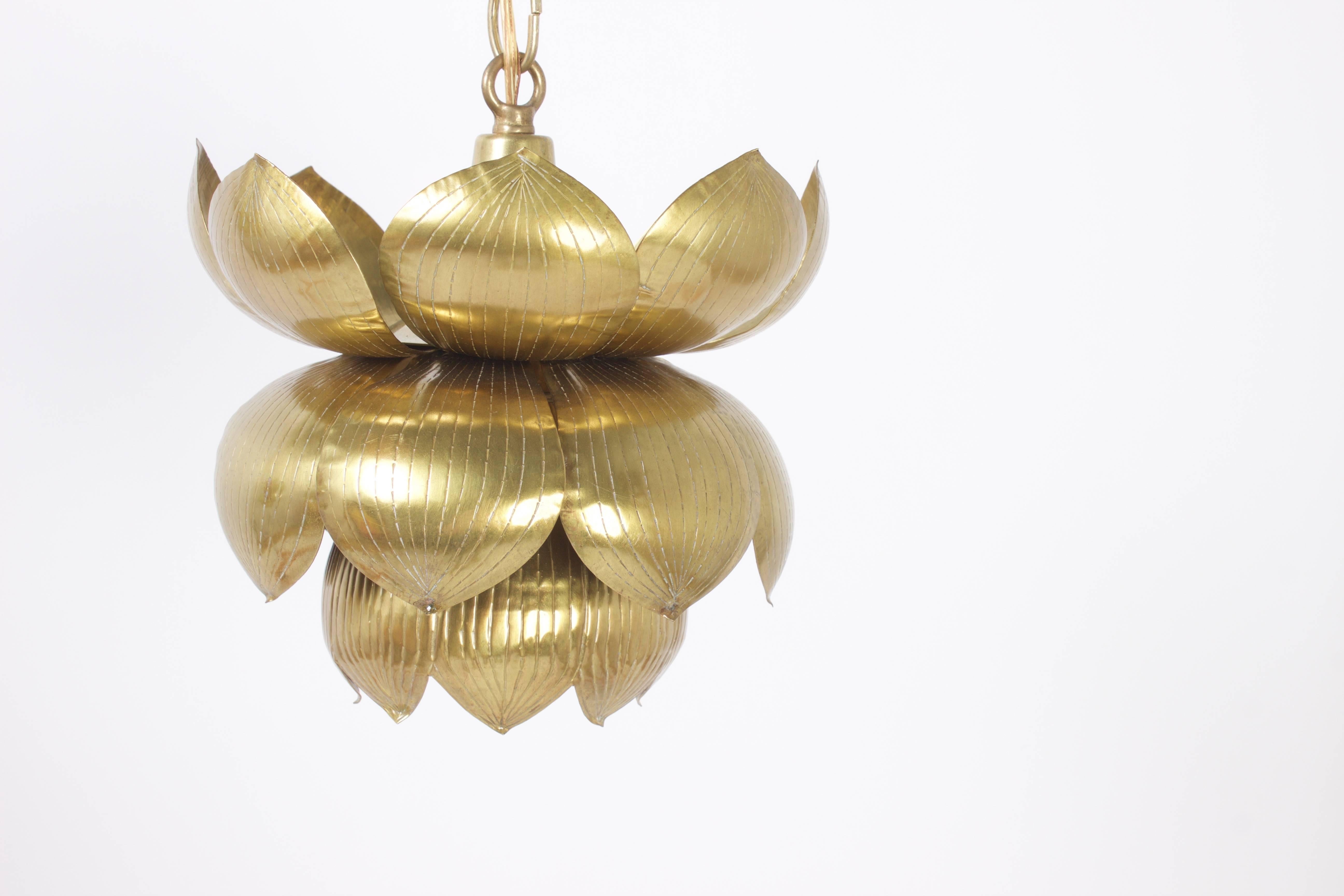 Hong Kong Mid-Century Brass Lotus Pendants