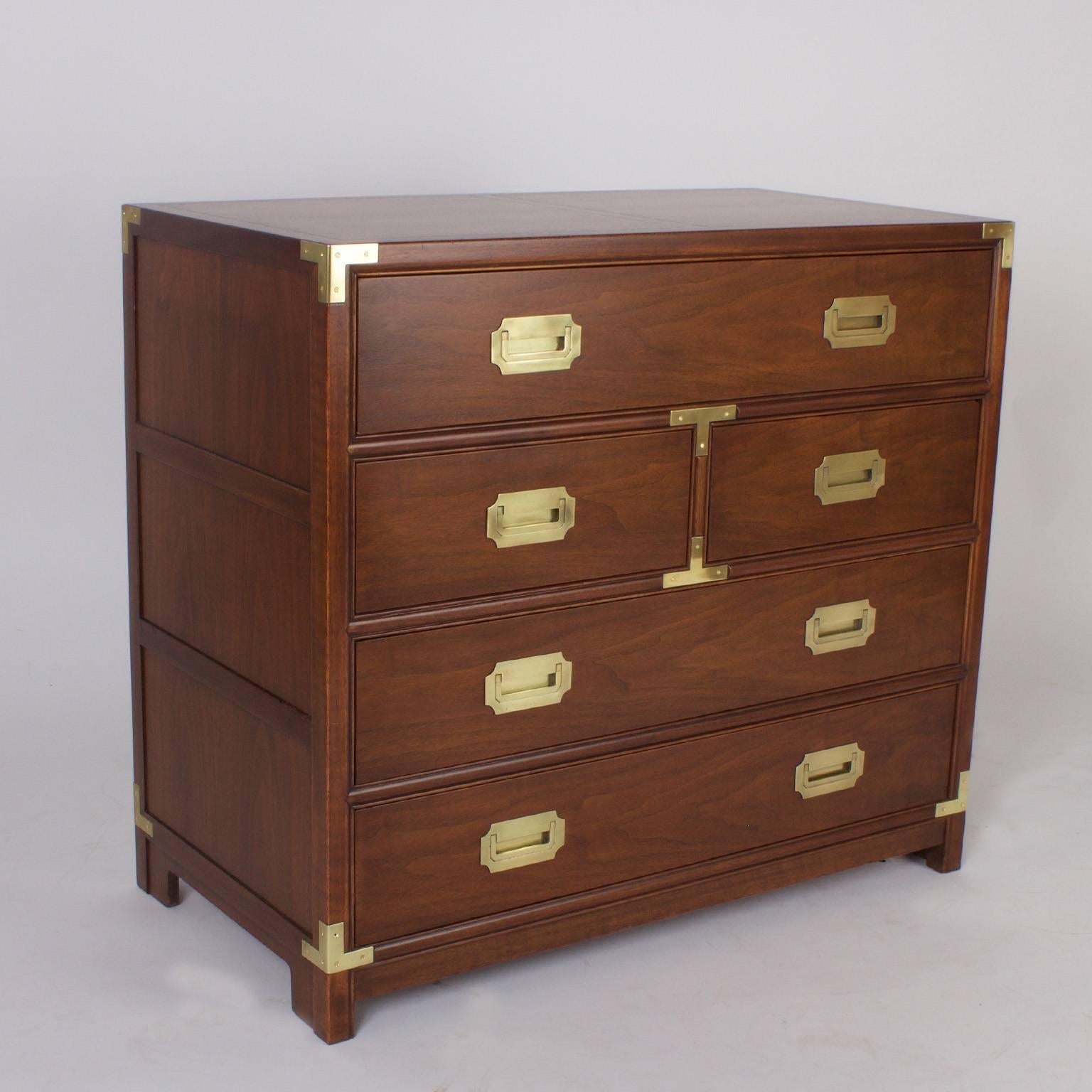 American Handsome Pair of Campaign Style Mahogany Chests