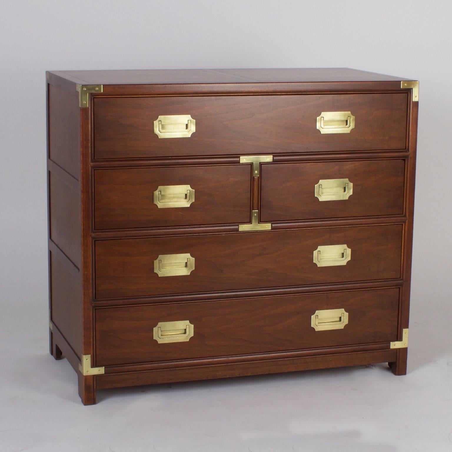 Handsome Pair of Campaign Style Mahogany Chests In Excellent Condition In Palm Beach, FL
