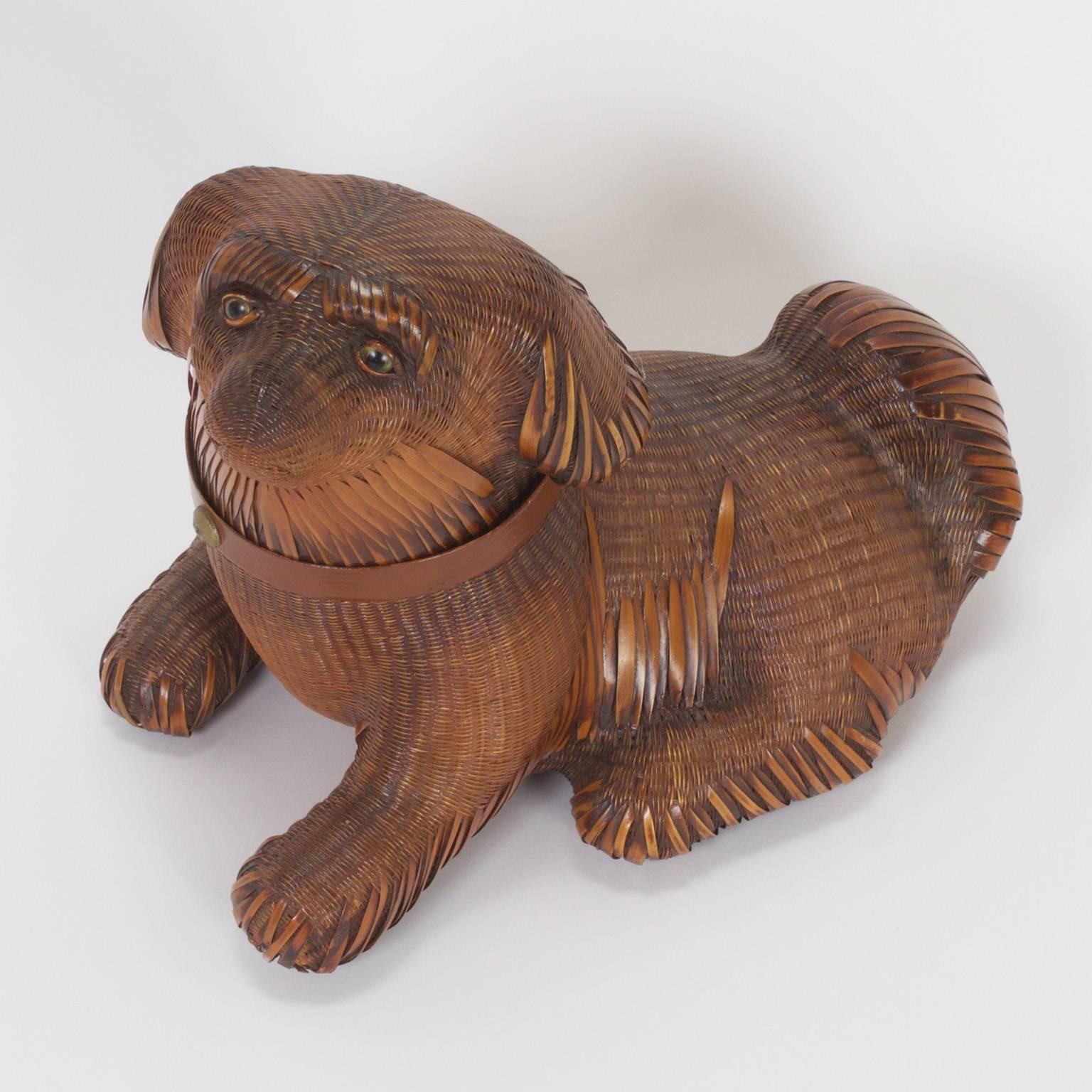 Adorable pekingese dog box expertly crafted from wicker and reed with care and ambition, having a surprisingly realistic posture and attitude. Woof.

  