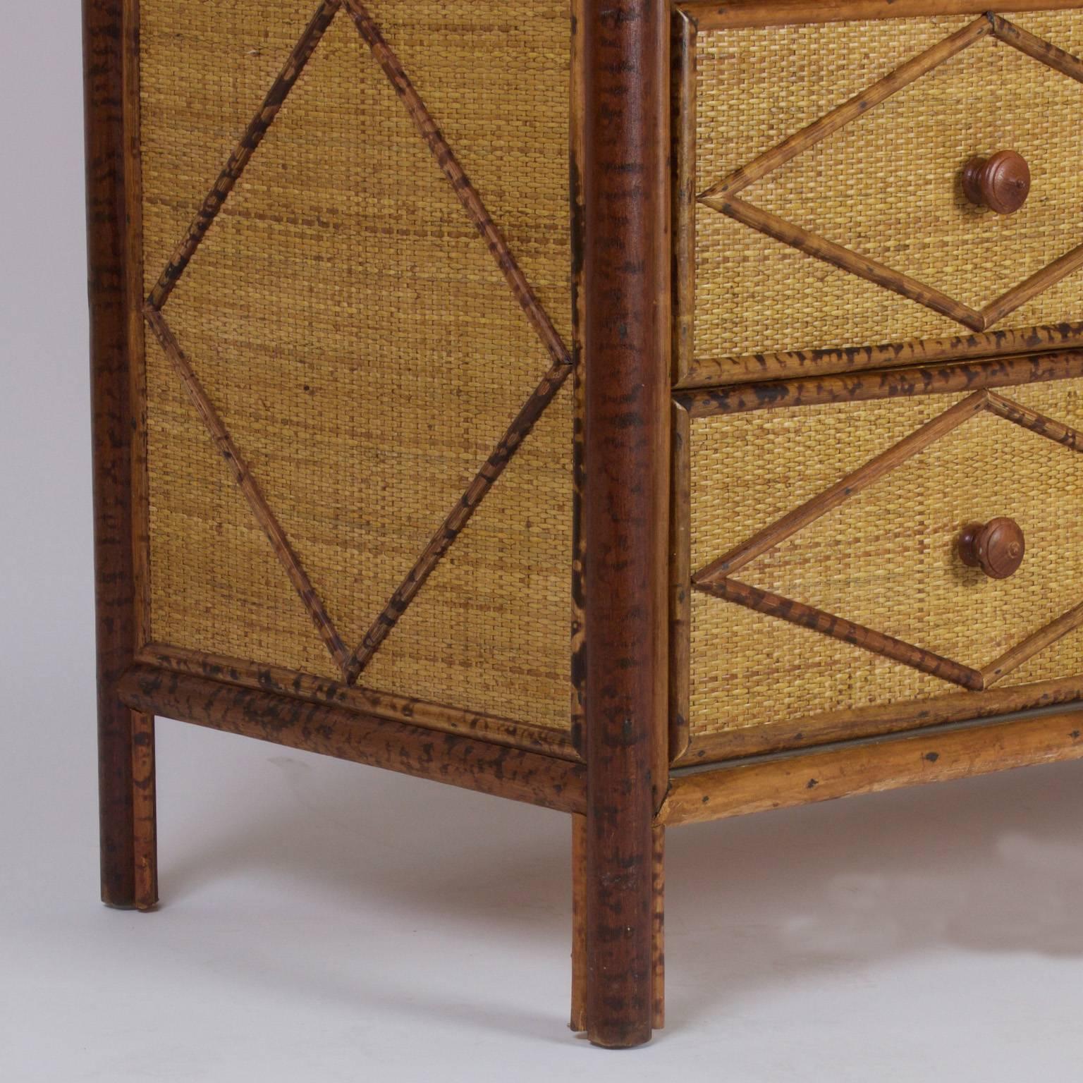 American Mid-Century Faux Bamboo and Grass Cloth Armoire
