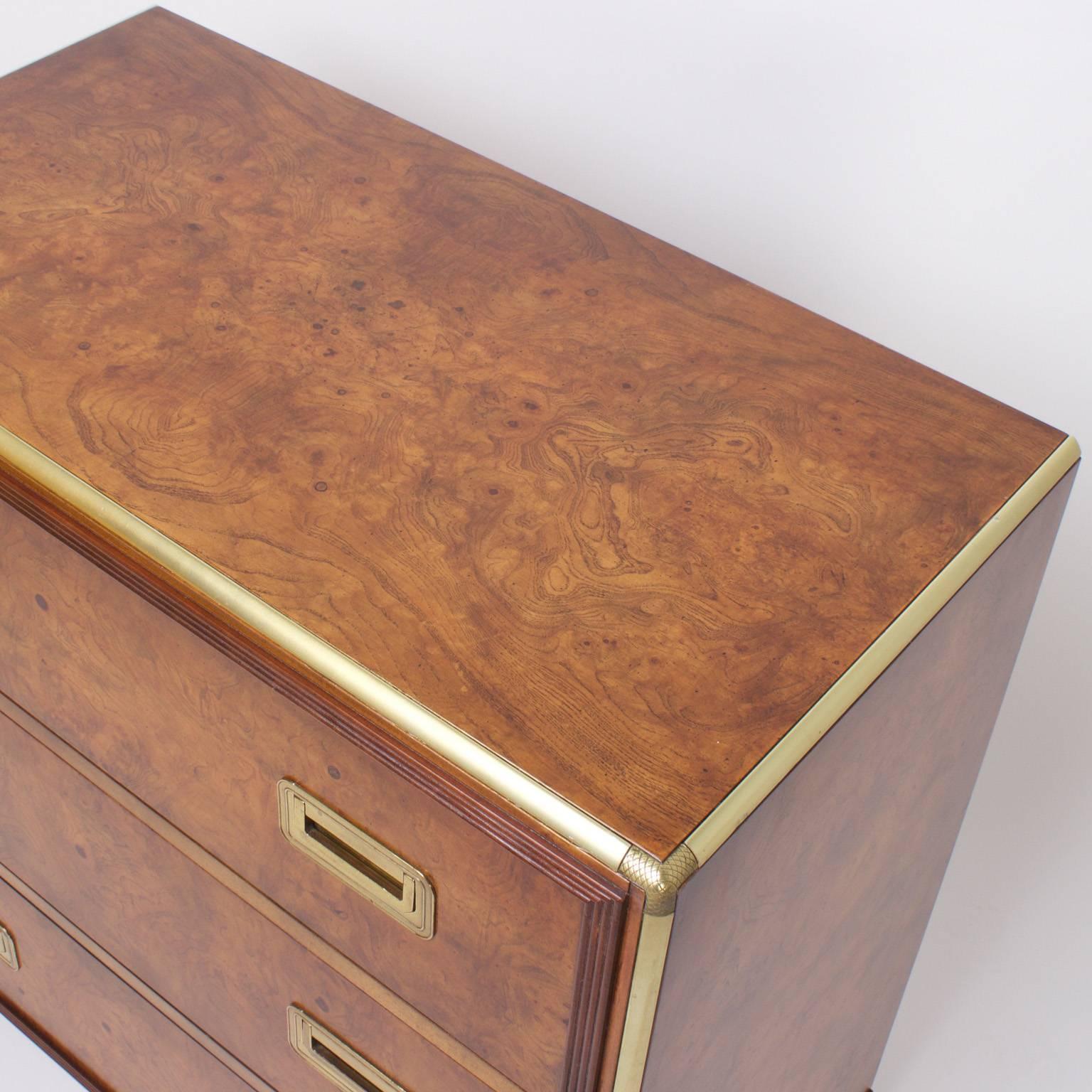 20th Century Handsome Pair of Mid Century Three Drawer Chests or Nightstands